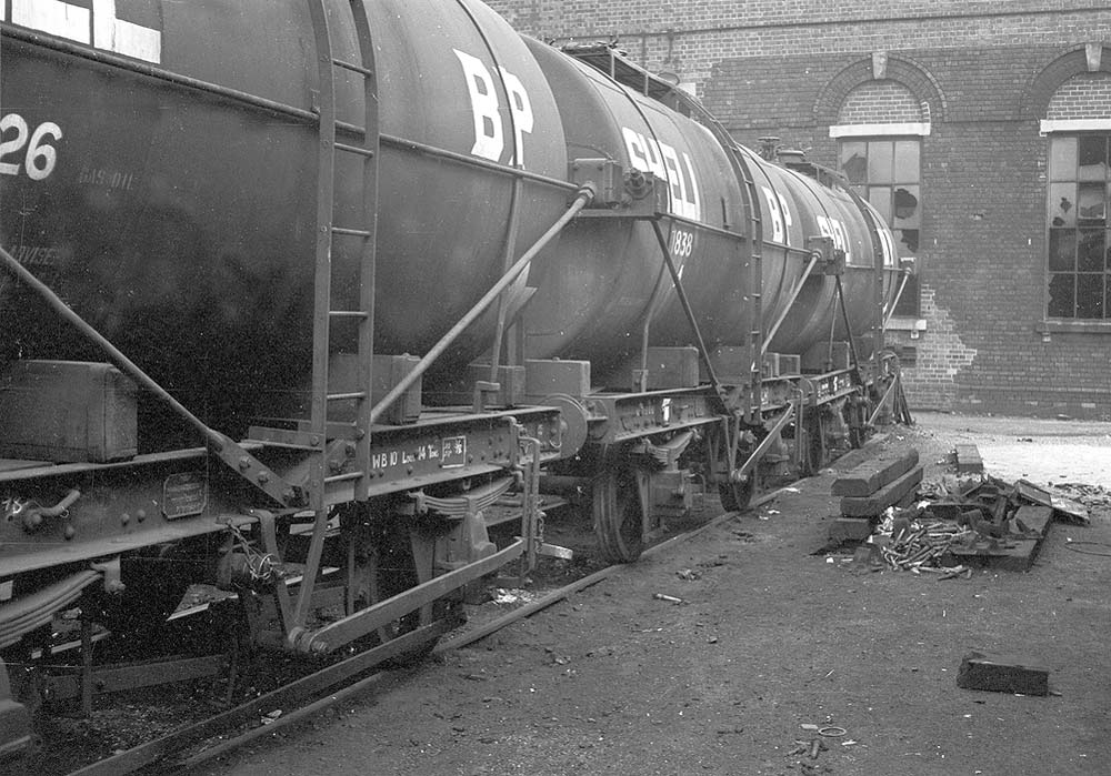 A row of Shell BP Gas Oil tank wagons used to transport the fuel to operate the diesel locomotives allocated to Saltley shed