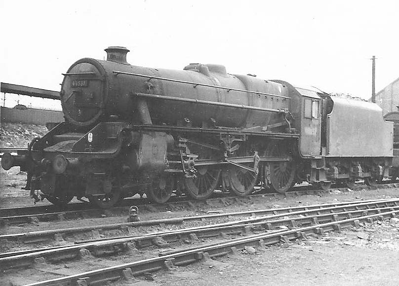 Ex-LMS 5MT 4-6-0 No 44837 stands outside Saltley shed looking in poor condition on 3rd March 1967