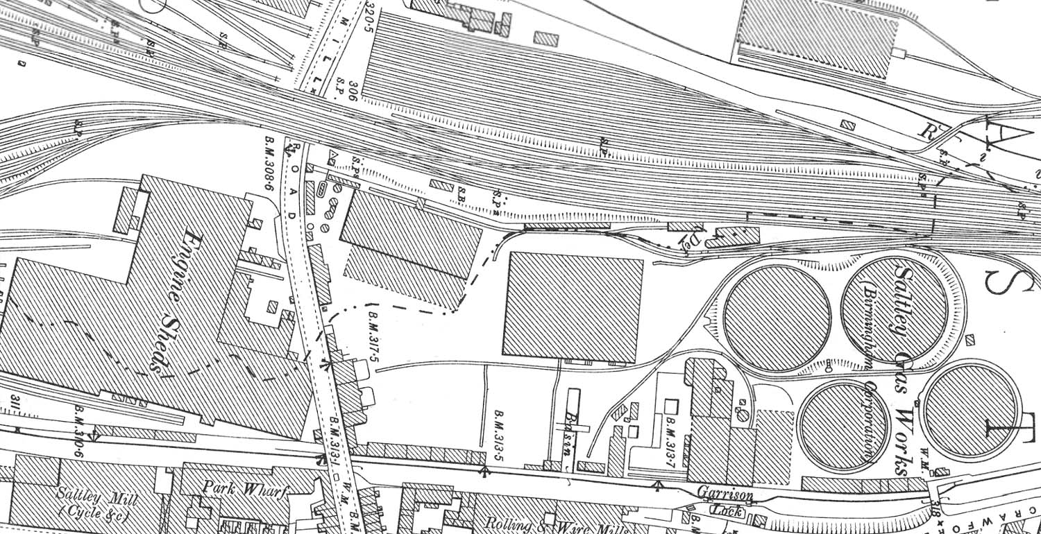 A 1902 Ordnance Survey Map showing part of Saltley Shed and Saltley Gas Works and sidings