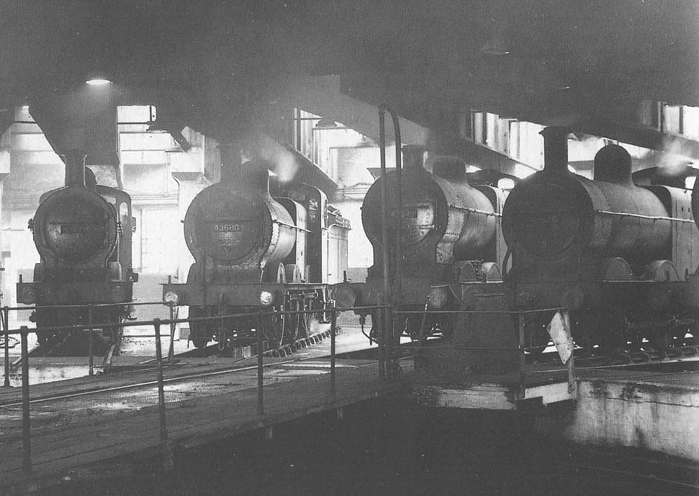 Close up of the four former Midland Railway locomotives on the right together with the electrically powered turntable controls