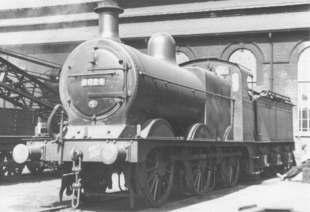 LMS 3F 0-6-0 No 3624 stands on shed with the notice 'Wait Orders' chalked on the bufferbeam in September 1935