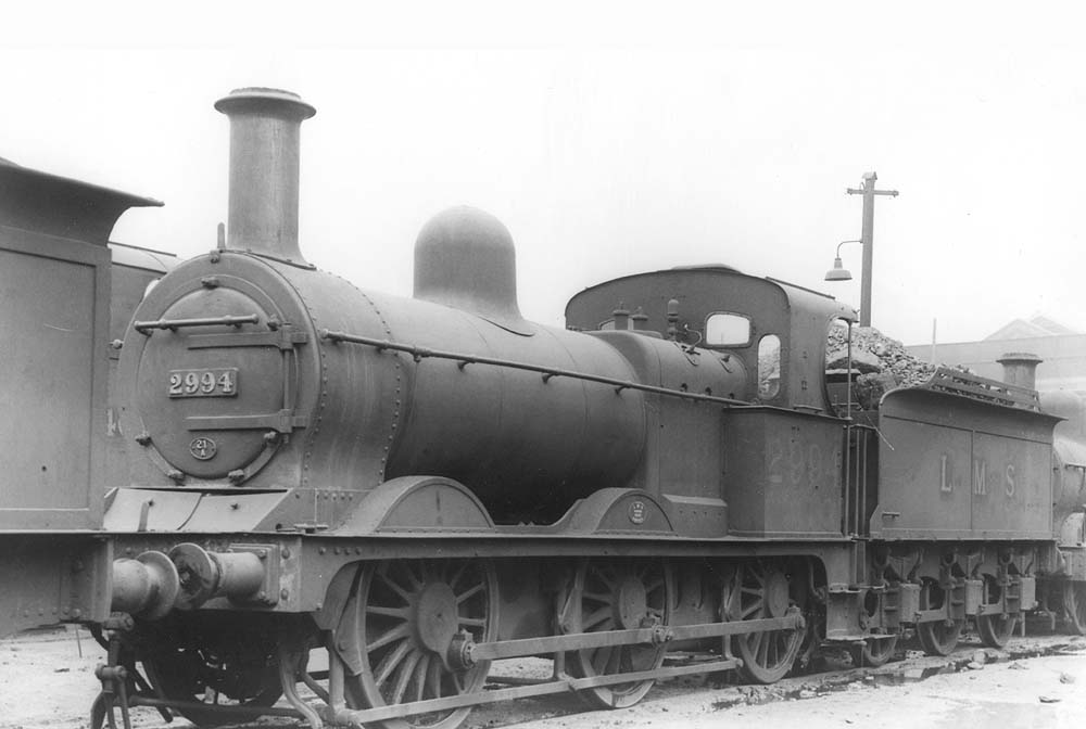 Ex-MR 2F 0-6-0 No 2994, a member of MR's 1422 class, is seen standing in front of No 3 roundhouse fully prepared for its next turn of duties
