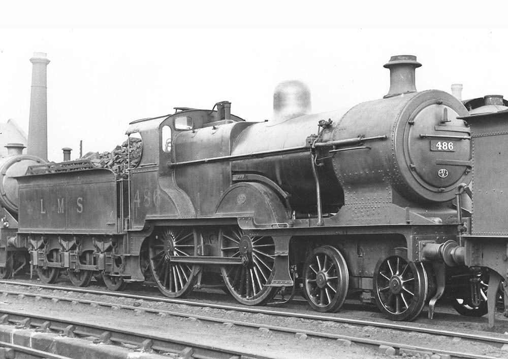 Ex-MR 2P 4-4-0 No 486, a member of the MR's 483 class, stands in line on one of the roads in front of Saltley's Sand Drying Plant