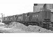 LMS 0-6-0 Diesel Shunters No 7127, No 7129, No 7128 and No 7130 are stabled at Saltley shed on Sunday 25th July 1948