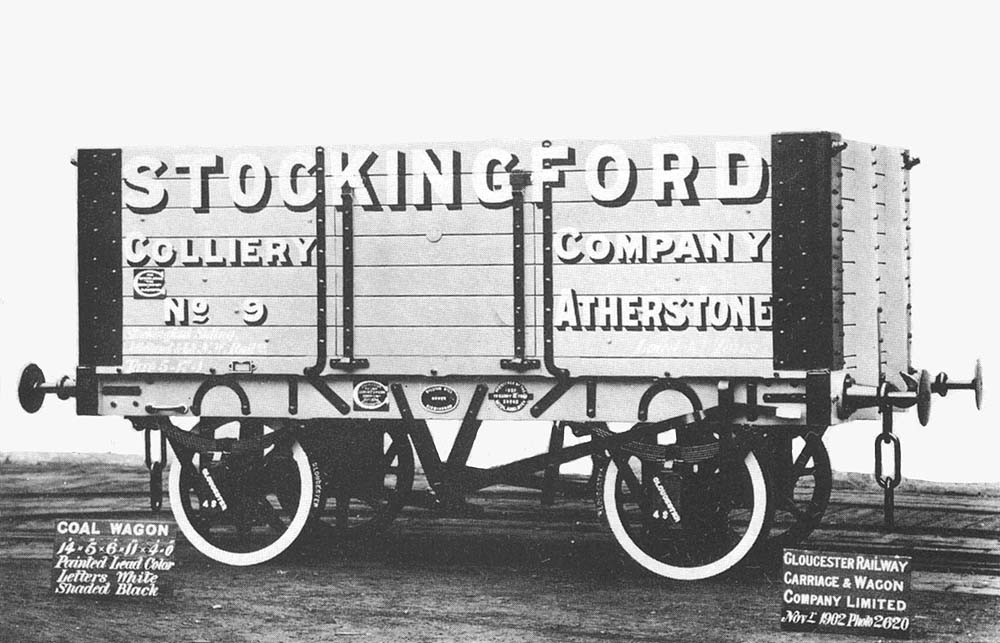 View of a Stockingford Colliery 7-plank open coal wagon which was built in 1902 by Gloucester Railway Carriage & Wagon Company Ltd