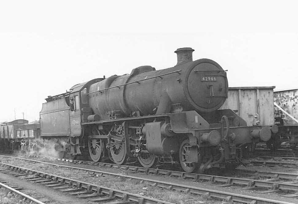 Ex-LMS 'Stanier Crab' No 42946 is seen standing in Stockingford sidings ready to depart on an up freight