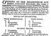 B&DJR Announcement of the opening of the railway between Birmingham and Derby via Hampton