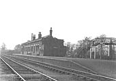 Looking along the Hampton branch platform from the Leicester end of Whitacre Station on 8th March 1956