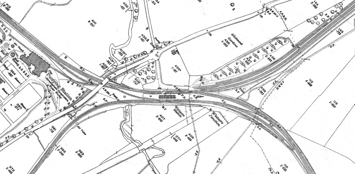 A 1923 25 inch to the mile Ordnance Survey Map showing Whitacre Station's three platforms