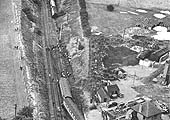 An aerial view of the railway accident at Cliff Sidings which saw ex-LMS 5XP 4-6-0 No 45699 'Galatea derailed on 16th August 1953