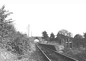 Looking along the length of Bidford station's single platform in the direction of Stratford upon Avon after closure of the station