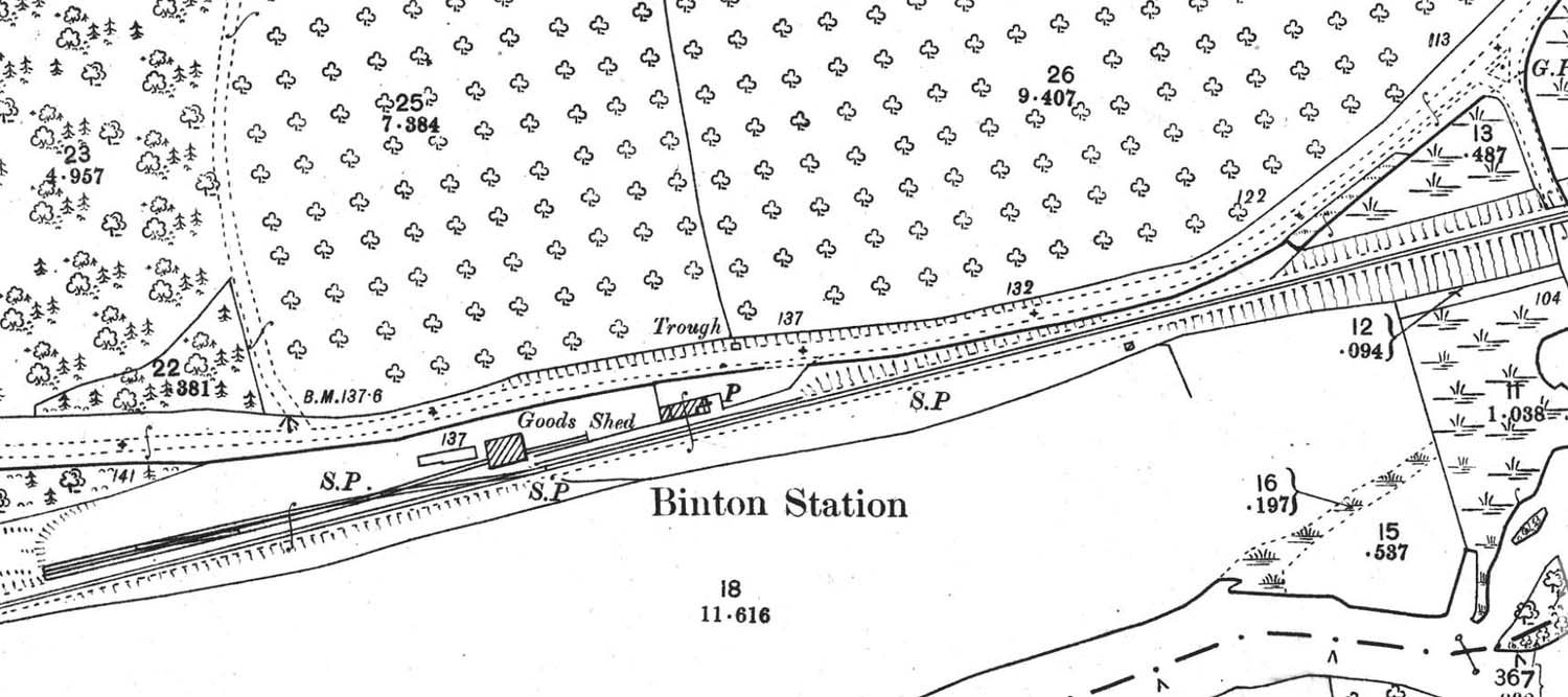 A 1900 25 inch to the mile Ordnance Survey Map showing Binton station and its goods yard and shed