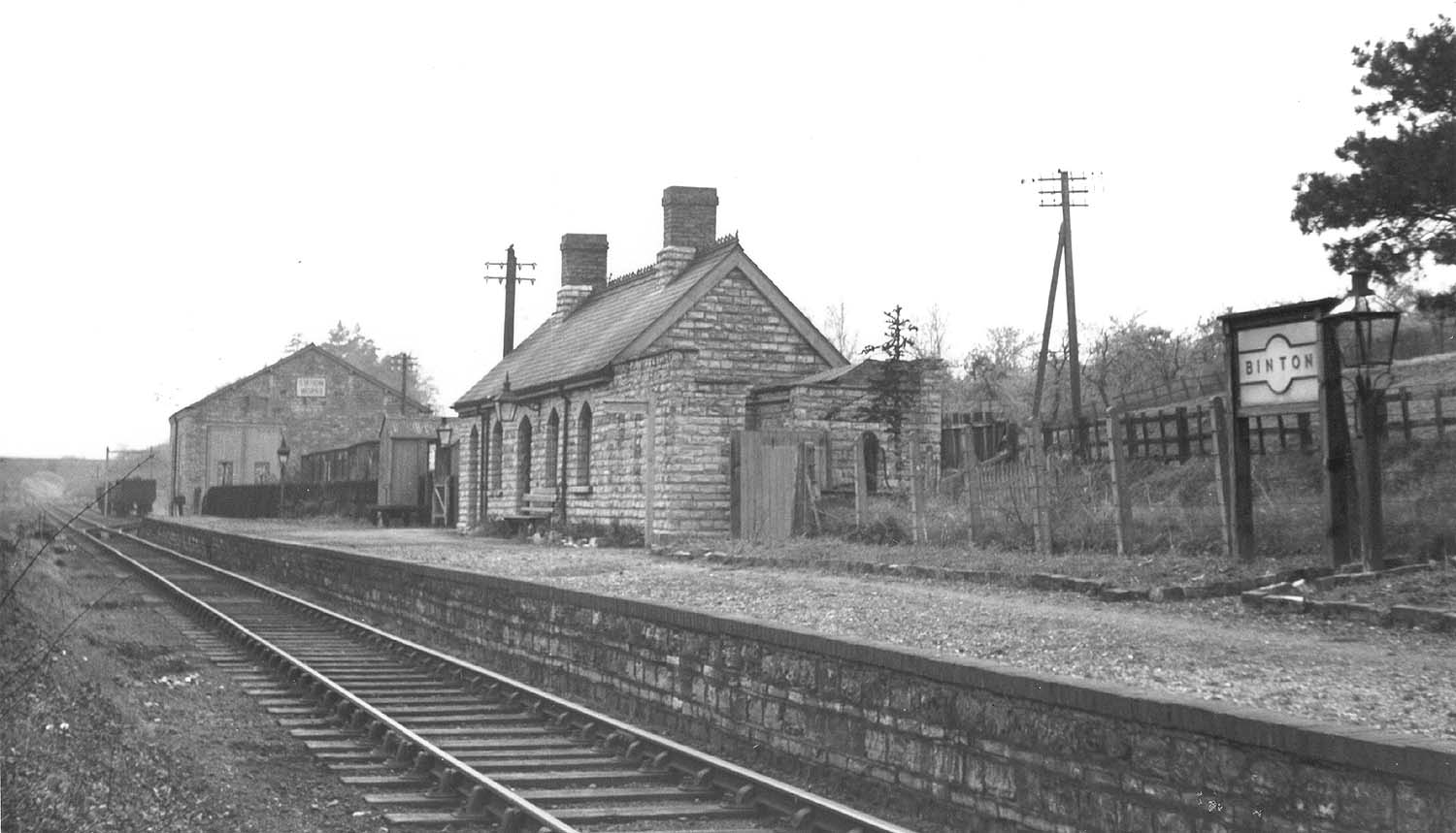 Binton Station - Looking towards Broom with the station building on the ...