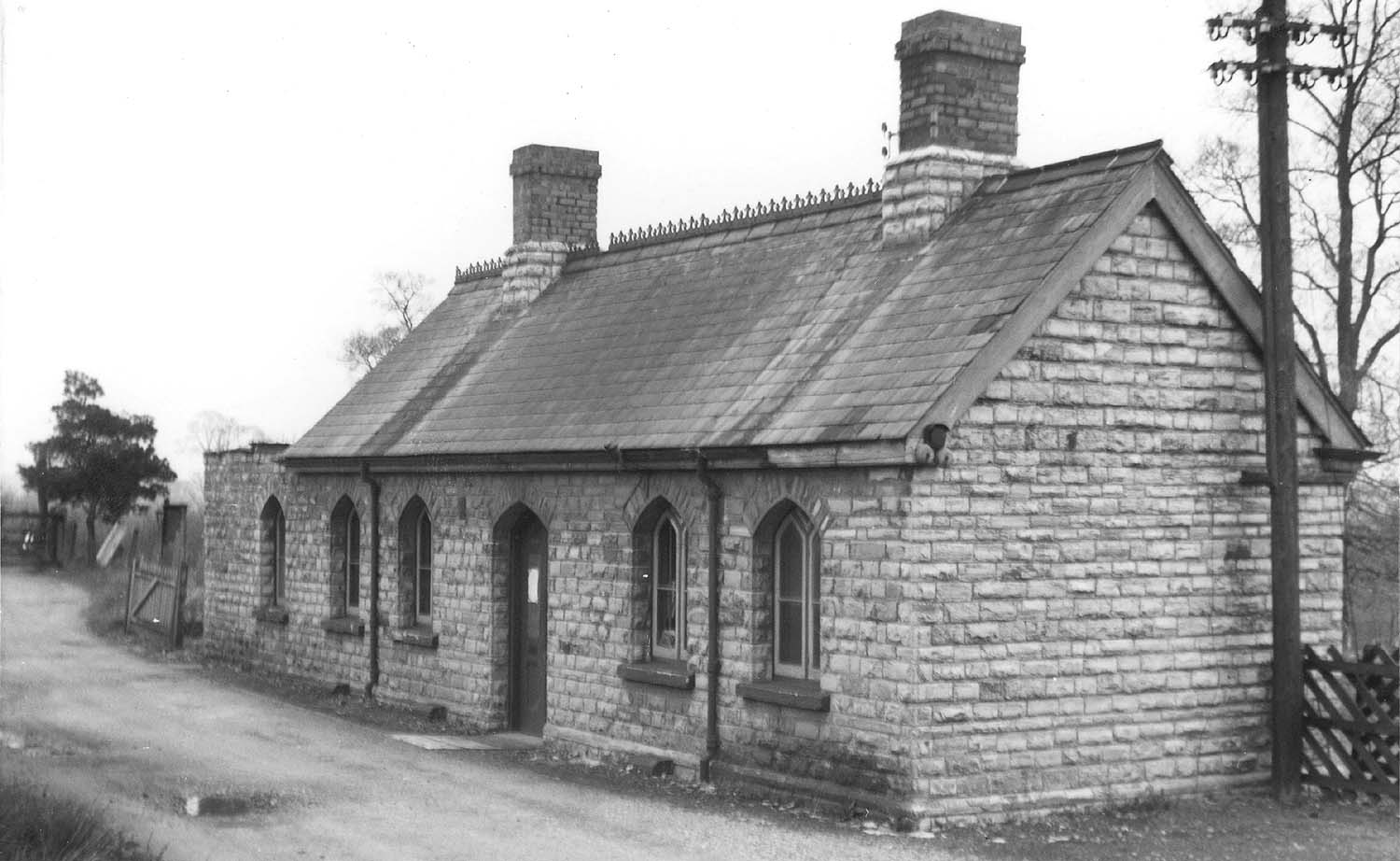 An external view of the front of Binton station looking in the direction of Stratford upon Avon after closure to passenger traffic