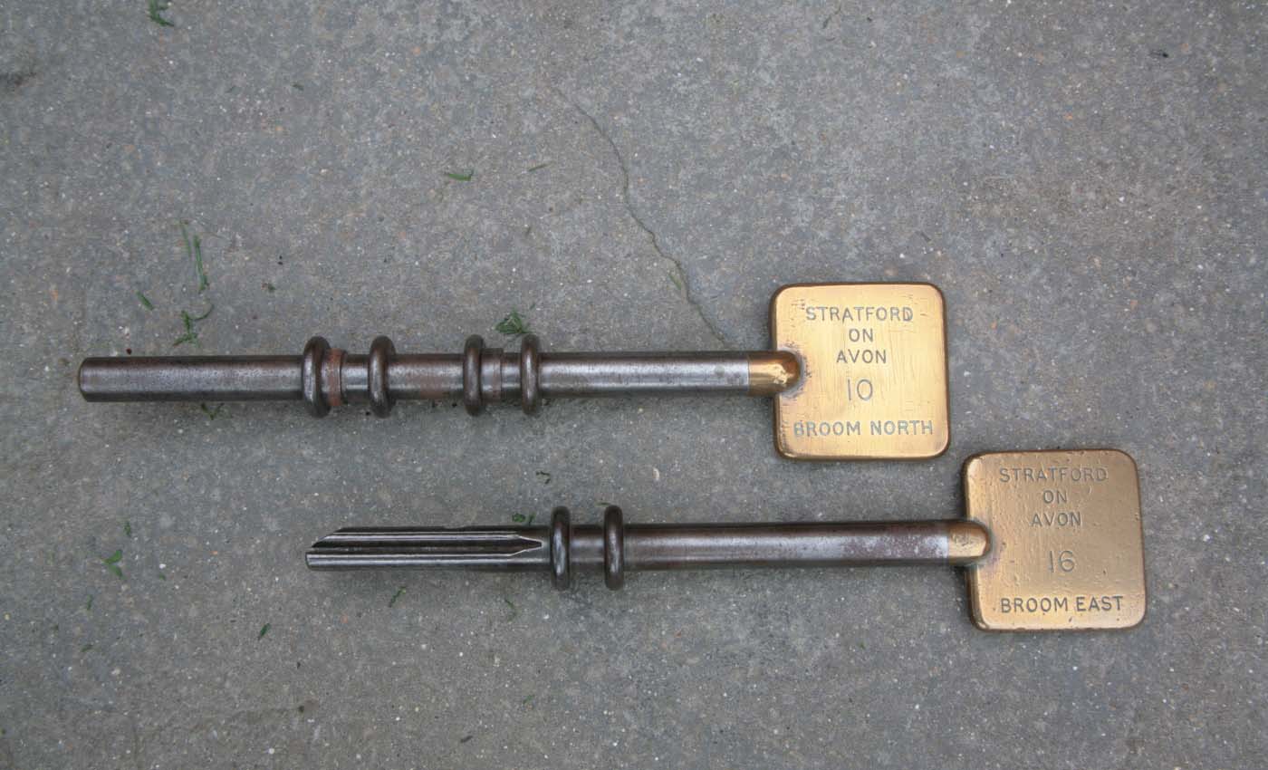 Examples of the train staffs that were in use for the sections (as named on each staff) from 1942 until the closure of the former ER&SJR section in 1960