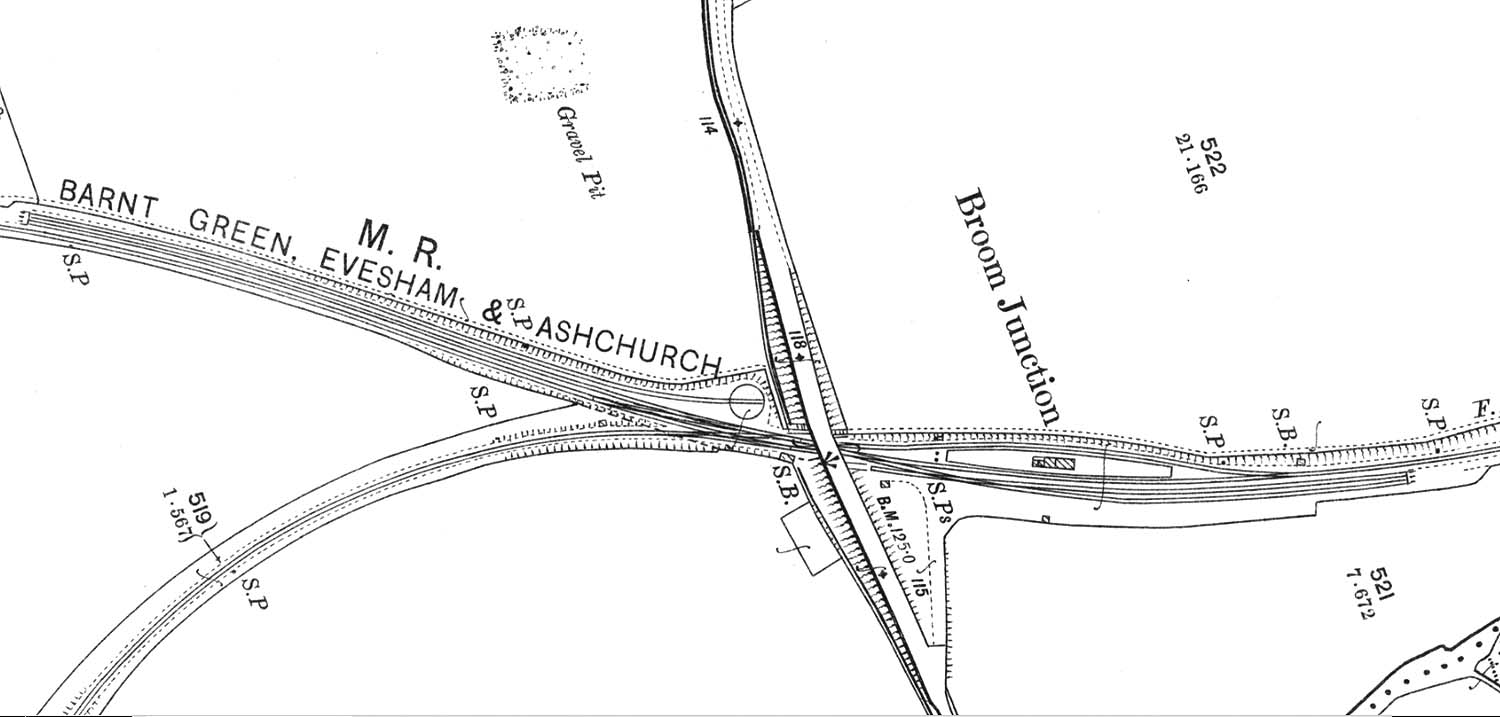 A 1904 25 inch to the mile Ordnance Survey map showing the layout of Broom Junction Station