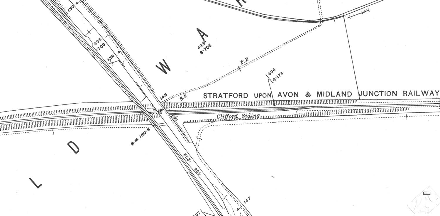 A 1900 25 inch to the mile Ordnance Survey map showing Clifford Sidings as a single siding accessed by a ground frame