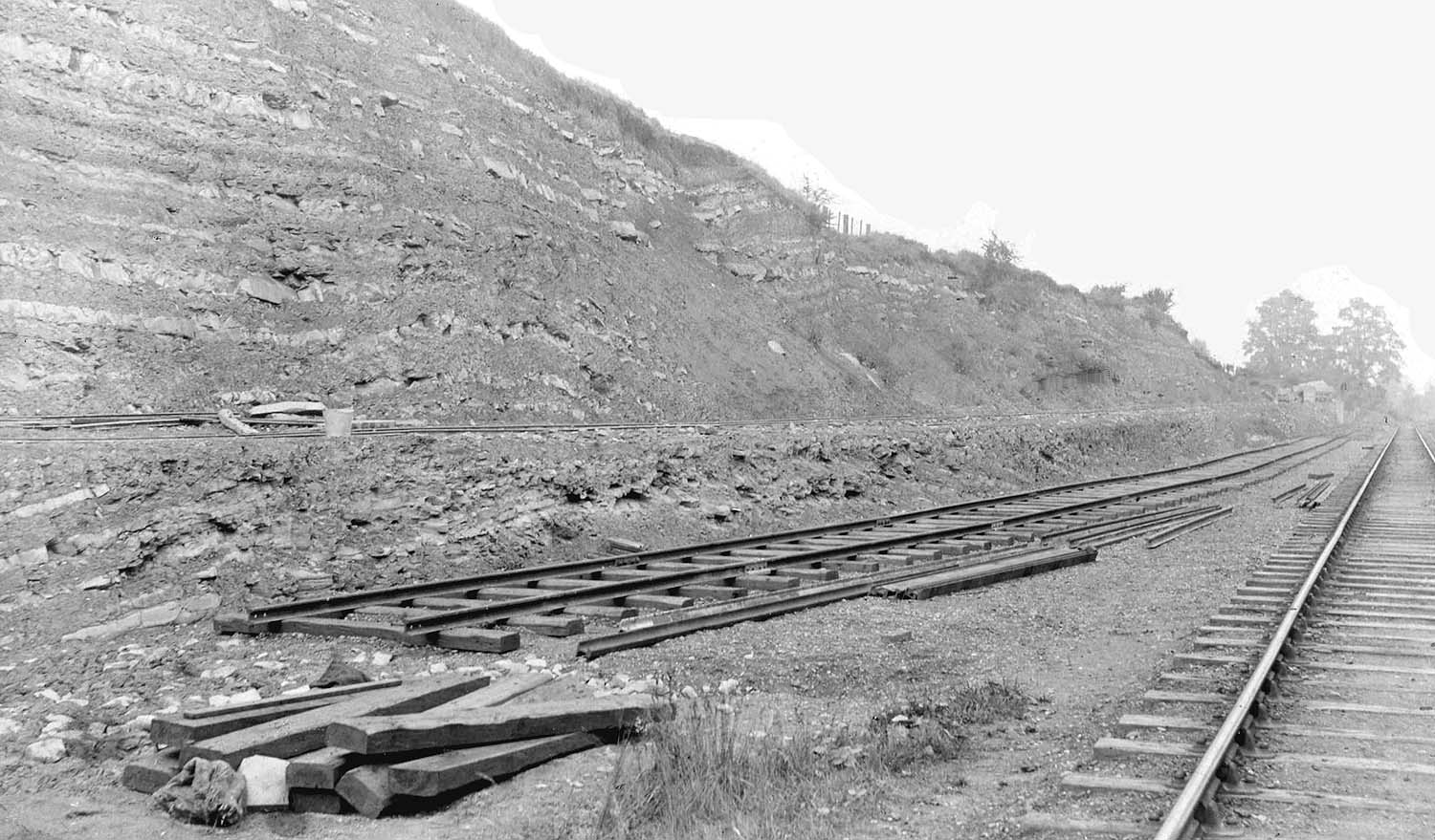 Looking along the E&WR's line to Ettington station with the limestone exchange facilities in the distance