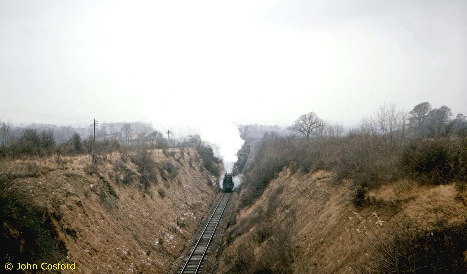 Ex-WD 2-8-0 No 90188, with steam to spare, works a Class H service through Goldicott Cutting in June 1962