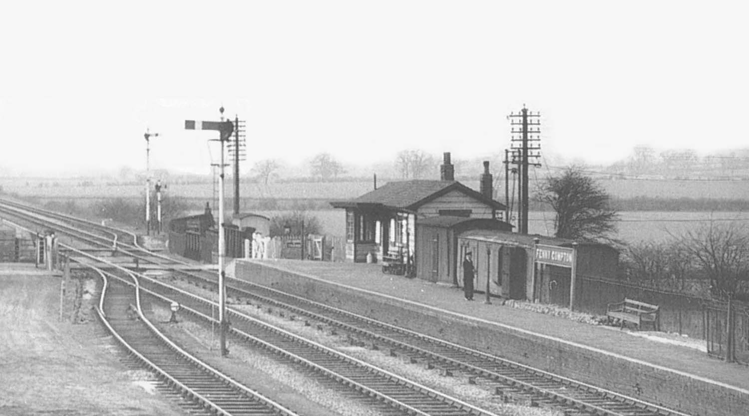 Close up showing the GWR Fenny Compton station's up platform and passenger waiting room and porters office