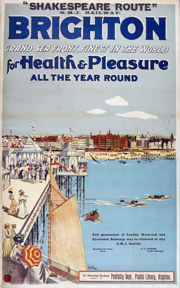 A Brighton Town Council Poster advertising the resort overprinted with the Shakespeare Route logo and SMJ contact details