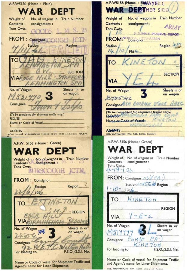 War Department Wagon Labels for handling of government goods to Kineton and Ettington