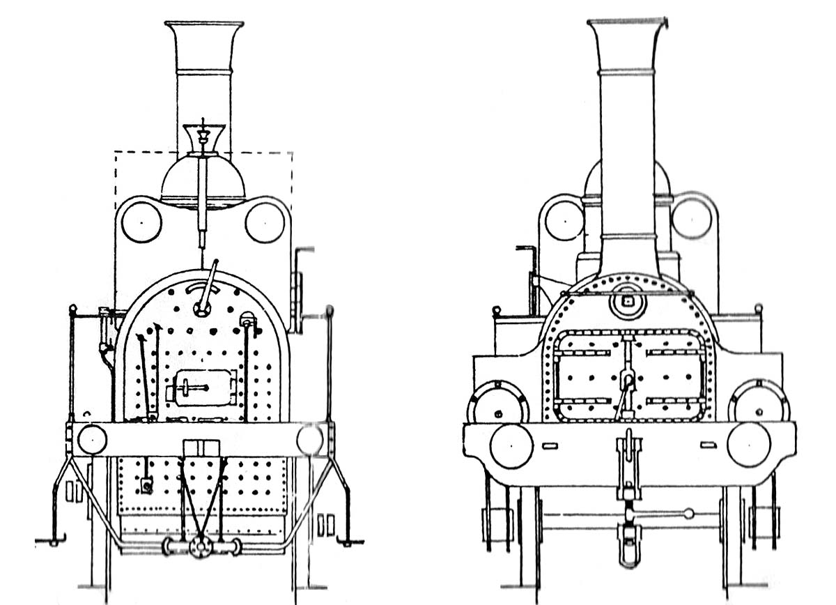 A larger scale view of the firebox and smoke box of the Buddicom designed 2-4-0 locomotive 'Ceres'  drawn by the Admiral Eynaud