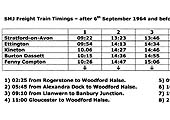 Table of freight timings between Stratford on Avon and Fenny Compton from September 1964 to June 1965