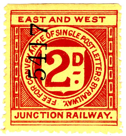 Another East & West Junction Railway 2d Postage Stamp for 'Fee for Convenience of Single Post Letters by Railway'