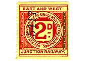 Another East & West Junction Railway 2d Postage Stamp for 'Fee for Convenience of Single Post Letters by Railway'