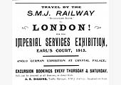 A Stratford & Midland Junction Handbill advertising excursions to the Imperial Services Exhibition at Crystal Palace in 1913