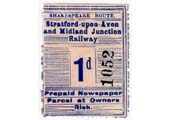 A Stratford upon Avon Midland Junction Railway 1d Postage Stamp for 'Prepaid Newspaper Parcel at Owners Risk'