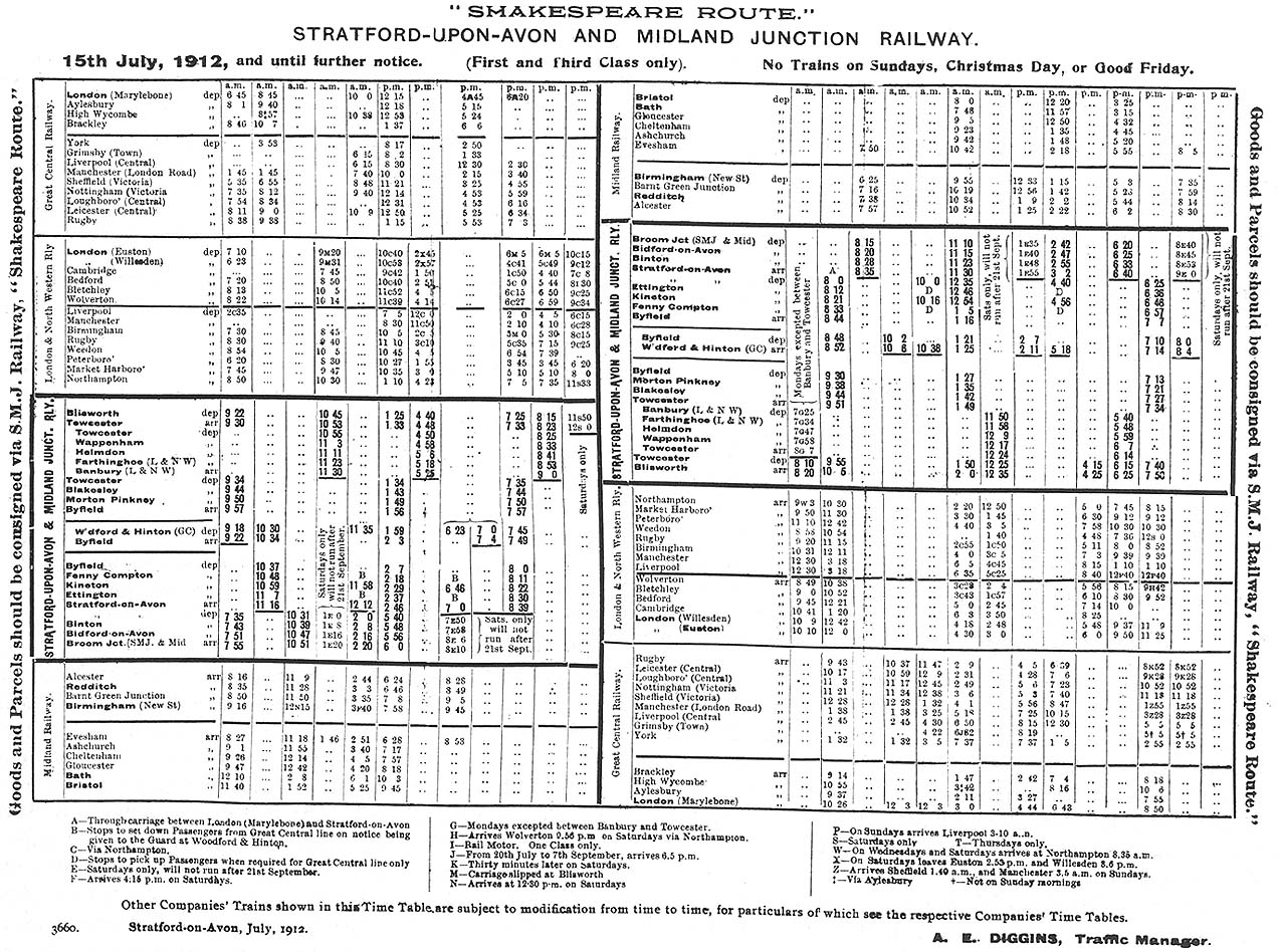 The Stratford Midland Junction 1912 Public Timetable includes details of times to Euston and Marylebone