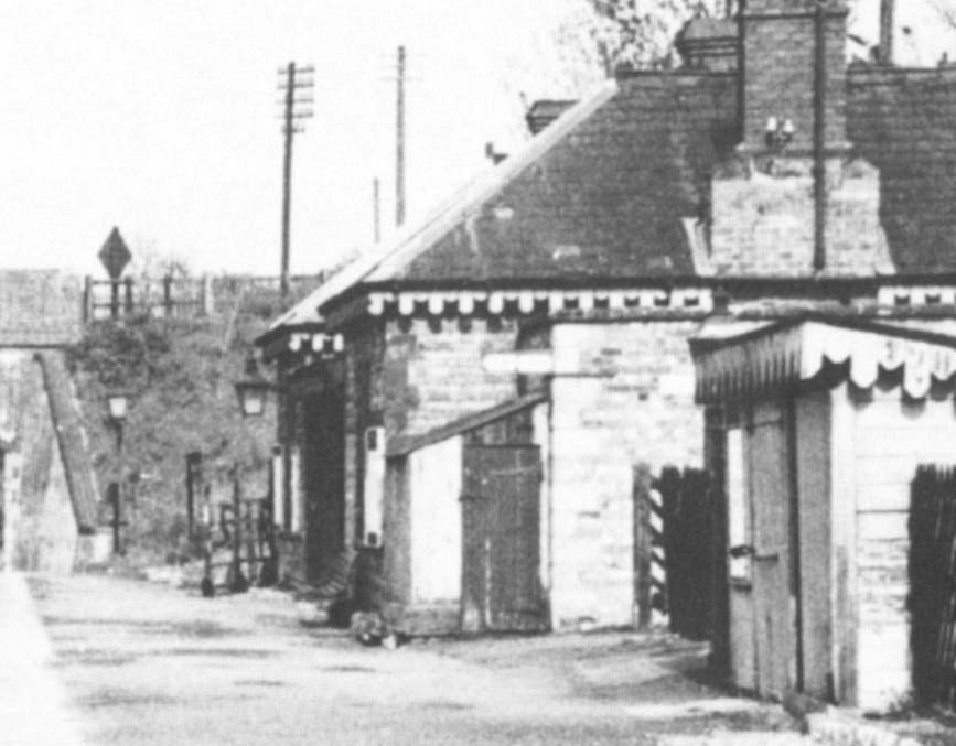 Close up showing the front elevation of the main station structure located on the down platform
