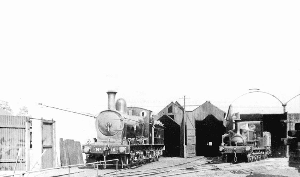 View of Stratford on Avon shed with SMJ 0-6-0 No 15 and ex-E&WJR Manning Wardle 0-6-0ST No 1