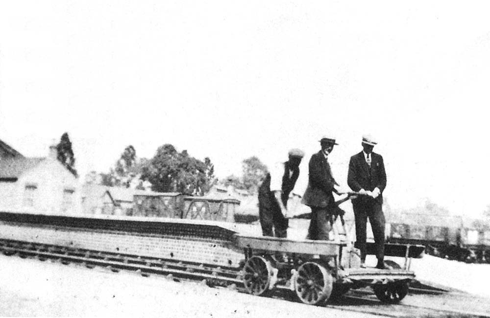 A platelayers' pump trolley is seen at Towcester which was a similar model to that operated at Kineton