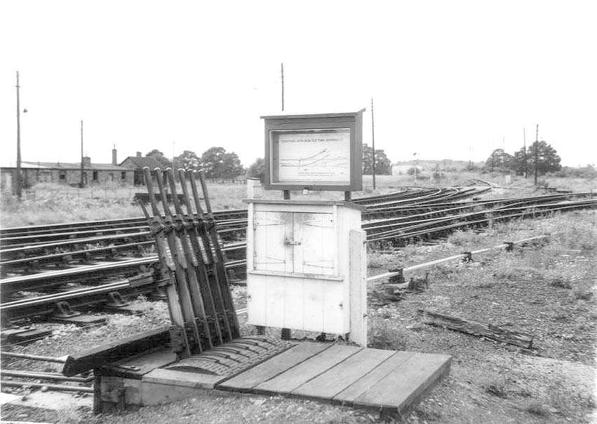 View taken on 18th August 1962 of Stratford on Avon station's six lever ground frame which replaced the second signal box