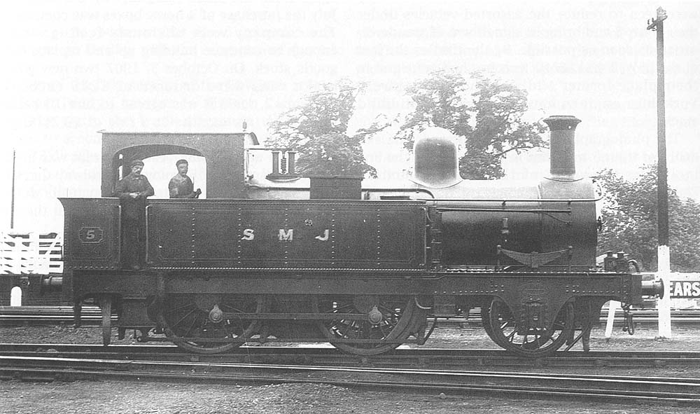 Ex-E&WJR 2-4-0T No 5, in its SMJ livery, standing on the road outside Stratford upon Avon shed