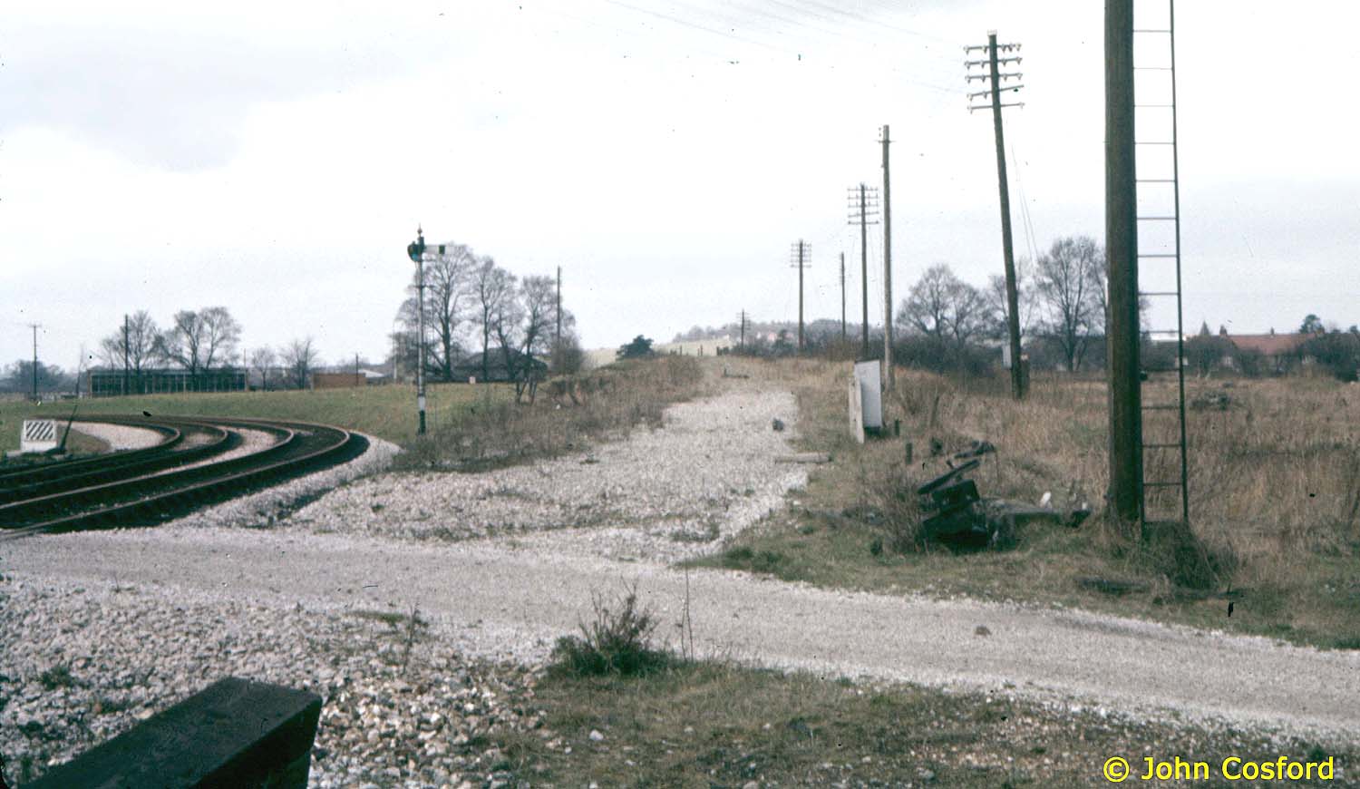 Looking along the former track bed to Broom Junction with the connecting line to the GWR on the left