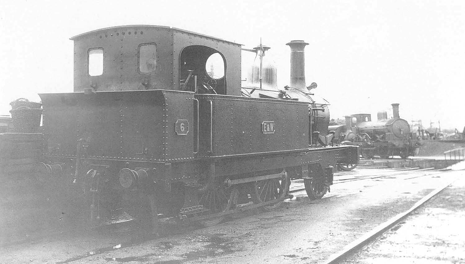 E&WJR 2-4-0T No 6 stands outside Stratford upon Avon shed prior to being reboilered in 1907-8