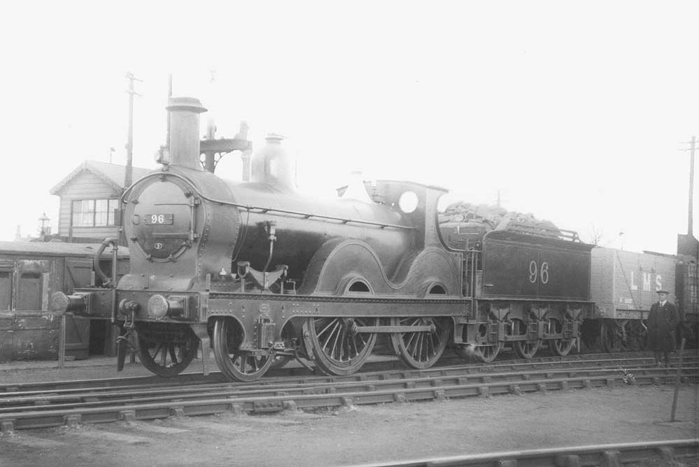 Ex-MR 1P 2-4-0 No No 96 is seen on 8th April 1924 still wearing MR livery whilst working a goods train