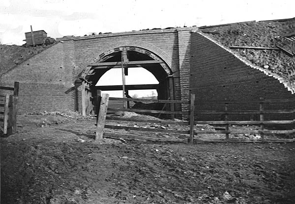 A brick built skewed arch under bridge constructed to carry the GC over a road just north of the River Avon on 13th March 1897