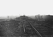View looking towards the Oxford Canal bridge from the top of the embankment showing temporary trackwork