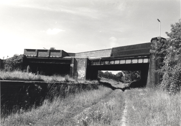 View of Bridge No 455 and the site of the long demolished Great Central station seen in June 1977