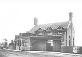 View of Rugby Great Central station's booking office and hall sited on the bridge carrying Hillmorton Road over the railway