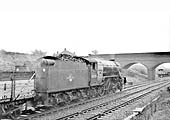 Ex-LNER 2-6-2 class V2 No 60828 is seen approaching Rugby with a down freight on 11 April 1963