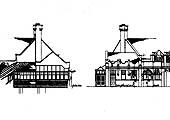 Side and front elevations of the single storey office used for parcels and passenger access to the platform