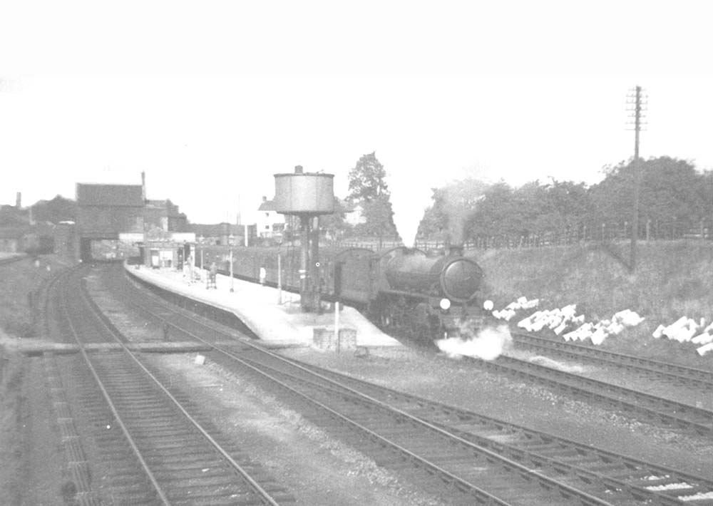 An unidentified B1 class 4-6-0 locomotive is seen standing at Rugby Central station during 1948