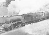 An unidentified LNER A3 4-6-2 Pacific locomotive is seen hauling an up express at speed just south of Rugby in 1938