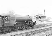 Ex-LNER Class V2 2-6-2 No 60832 passes Rugby Signal Box on a down slow passenger service in May 1950